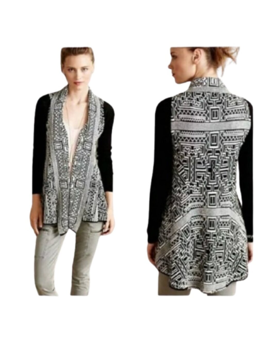 Anthropologie Field Flower Stamped Jacquard Cardigan